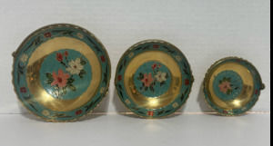 Vintage Floral Brass Nesting Bowls with Handles
